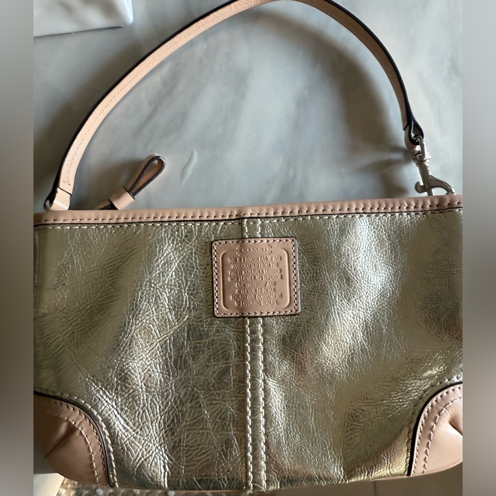 Coach Gold and Tan Shoulder Bag
